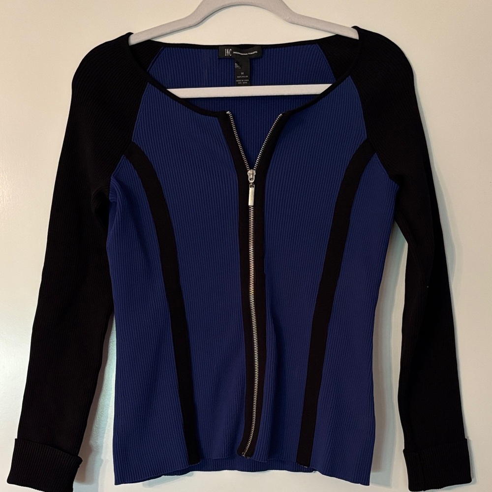 INC international concepts: Blue & Black zip up nylon cardigan sweater size M